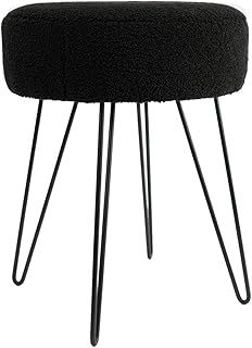 OHS Round Stool Boucle, Pouffe Foot Stool Living Room Hairpin Legs Bedroom Foot Stools Dressing Table Chair Makeup Up Stool, Decorative Padded Fabric Black