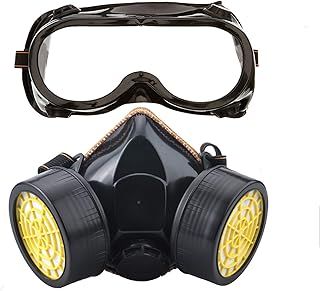 Gas Mask, Spray Paint Mask Respirator Dust Mask Dual Cartridge Respirator Industrial Chemical Reusable Mask with Safety Goggles (Black)