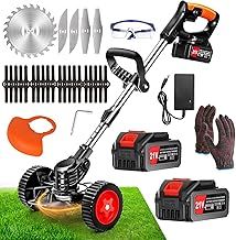 Cordless Strimmer 21V Electric Grass Trimmer and Edger, Lightweight Battery Strimmer with 4xMetal Blades & 20xPlastic Blades, 2 x 4000mAh Battery, Garden Strimmer Grass Cutter for Lawn Garden Pruning