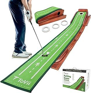 ToVii Putting Green - Indoor/Outdoor Golf Practice Mat with Auto Ball Return, 3 Holes