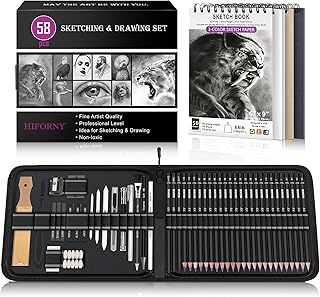 58 PCS Drawing Kit Sketching Pencil Set,Sketch Pencils Art Supplies with 3-Color Sketchbook,Graphite,Charcoal,Blending Tools,Drawing Pencils for Adults Artists