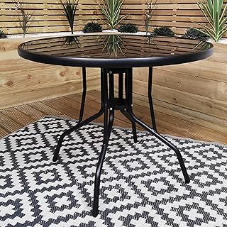 Samuel ALEXANDER 4 Person Round Black Garden Table with Glass Top & Parasol Hole