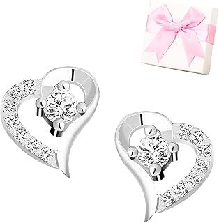 1 Pairs Silver Earrings for Women, Stud Earrings for Women, Earring Diamond Heart Studs, Dainty Earring Jewellery Gift, Comes with an Exquisite Packaging Box, Suitable for Birthday Gift
