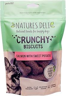 Natures Deli Salmon with Sweet Potato Dog Treats, Crunchy Biscuits for Dogs Gluten Free Low Fat Tasty Bite-size Treats for Dogs - 225 g