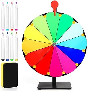 12 Inch Spinning Prize Wheel, 12 Slots Tabletop Prize Wheel Spinner with Stand Roulette Wheel with Dry Erase & 8pcs Markers for Carnivals Trade Shows Holiday Activities Games (Style 1)