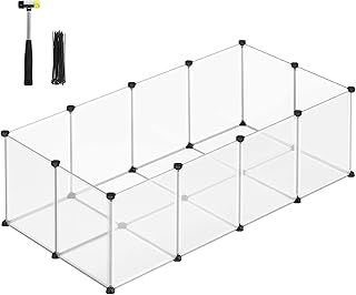 SONGMICS Pet Playpen with Floor, Small Animal Enclosure, DIY Plastic Cage, Indoor Run for Hamsters, Rabbits, Hedgehogs, Guinea Pigs, 143 x 73 x 46 cm, White LPC02W