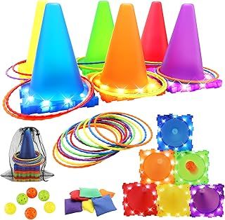 VATOS Light Up Bean Bag Toss Garden Game Toys for Kids - 3 In 1 Ball & Ring & Bean Bag Toss Game Play Set, Multiple Throwing Target Models, Outdoor Garden Carnival Party Gmaes Toys for Kids Adults