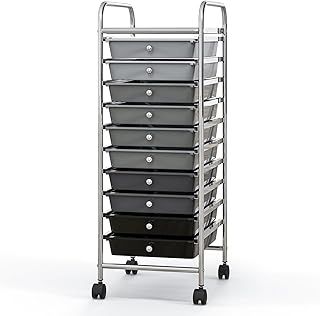COSTWAY 10 Drawers Storage Trolley, Home Office Stationary Rolling Cart with 4 Wheels, Multipurpose Mobile Organiser Shelving Unit for Makeup Beauty Salon (Gradient Black)