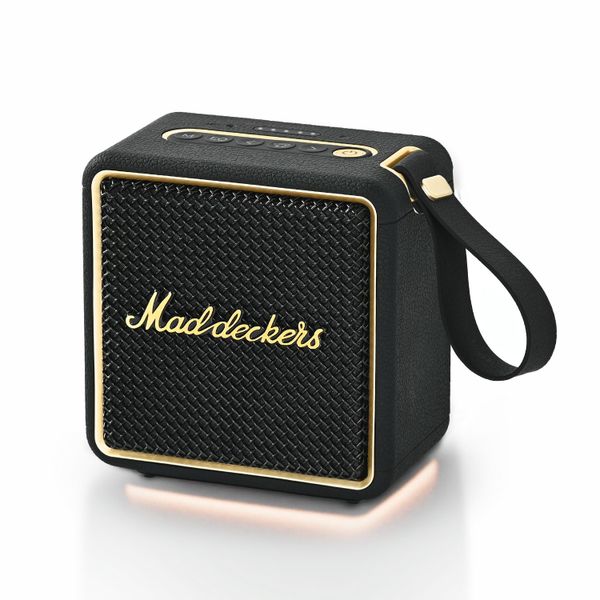 MADDECKERS MG II Portable Bluetooth Speaker, 24W Powerful Sound, DSP Enhanced Audio, IP67 Waterproof Dustproof, RGB Lights, 17H+ Playtime, TWS Stereo Pairing, 3 EQ Modes, AUX/TF/USB (Black & Brass)