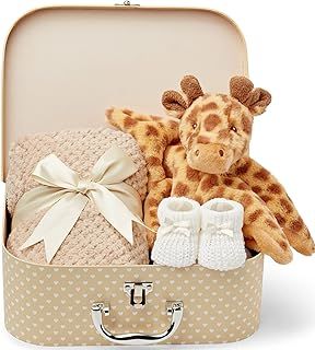 Baby Box Shop Unisex Baby Gift Set - 3 Gender Neutral Baby Gifts, Newborn Gift Set with Giraffe Baby Gifts Comforter, Baby Gift Hamper for Baby Gender Reveal Gifts - Baby Gifts Unisex - Giraffe