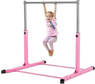 Mosebears Gymnastics Bar,Home Gymnastics Equipment for Kids Ages 3-15,Steady Steel Construction, Anti-Slip, Easy to Assemble, 3' to 5' Adjustable Height