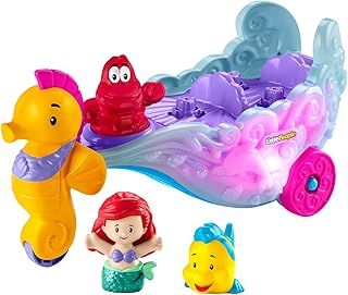 Fisher-Price Little People Toddler Toy Disney Princess Ariel's Light-Up Sea Carriage Musical Vehicle with 2 Figures for Ages 18+ Months, HMX83