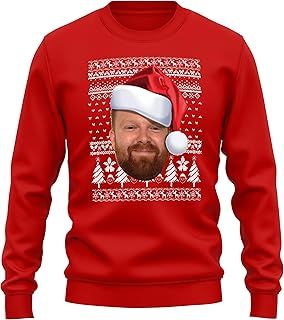 Personalised Funny Face Santa Hat Sweatshirt Adults Men Women Novelty Jumper Xmas Fairisle Sweater