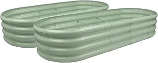 Harbour Housewares Raised Garden Bed - Green - 180 x 90cm - Rounded - Pack of 2 - Bottomless Galvanised Steel Planter Box for Growing Outdoor Plants, Vegetables, Flowers and Herbs