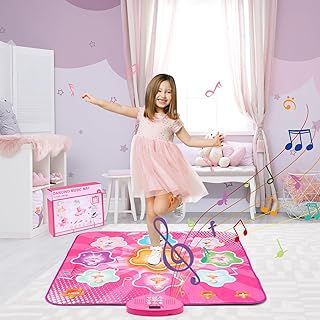 URMYWO 7 Game Modes Dance Mat Girls Toys for 3 4 5 6 7 8 Year Old Girls, Adjustable Musical Dance Pad Toy with LED Lights, Built in Music, Christmas Birthday Gifts for Girls