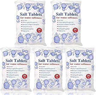 25 Kg Salt Tablets | Water Softener | Food Grade | Compatible to All Water Softner Machines ,Genuine British Salt Tablet, Tablet Salt of Premium Quality (5 Bags)