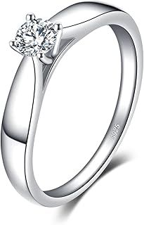 JewelryPalace White Gold Plated 925 Sterling Silver Promise Rings for her, Class Solitaire Engagement Rings for Women, Anniversary CZ Simulated Diamond Ring Set, Girls Womens Jewellery