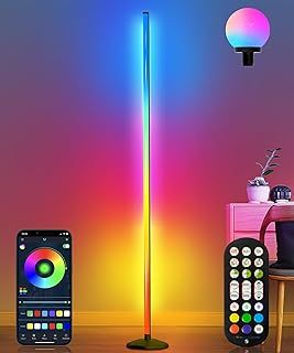 KingSom Corner Floor Lamp, 175cm Smart RGBW LED Lamp with Glow Ball Light, 16 Million Colors Changing Lamp with Remote and App Control, Music Sync & Timing Smart Floor Lamp for Living Room