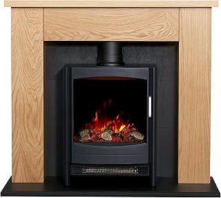 Chester Stove Fireplace in Oak & Black with Sureflame Keston Electric Stove in Black, 39 Inch