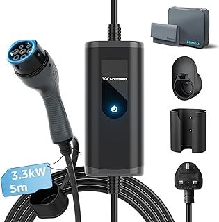 bokman EV Charger Type 2 to 3 Pin Plug, 5M / 3.3kW / 13A / IP65 Waterproof, Electric Car Charger with LED Indicators, Type 2 Charging Cable 3 Pin with Carry Bag & Microfiber Towel