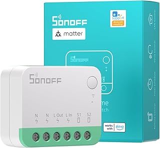 SONOFF Wi-Fi Smart Switch Matter Smart Switch 10A 2400W, Neutral and Live Wires Required, Remote Control Smart Scheduled Light Switch Works With Alexa/Google Home, MINIR4M
