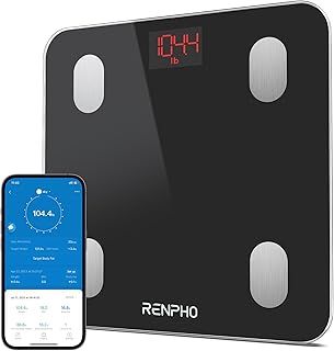 RENPHO Bluetooth Body Fat Scale, Digital Smart Bathroom Weight Scales for Body Composition Analyzer with Smartphone App, 13 Body Composition Measurements for Fitness, Black, Elis 1