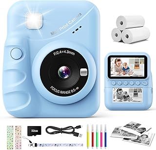 Kids Camera Instant Print, 3.0'' Screen 48MP Photo Camera for Kids with 32GB Card & Print Paper, 1080P HD Video Recording, Gift for Boys Girls 3-12 Year Old (Blue)