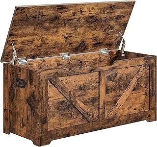 VASAGLE Storage Chest, Storage Bench, Blanket Box with 2 Safety Hinges, Shoe Storage Bench, Farmhouse Style, 40 x 100 x 46 cm, for Hallway, Bedroom, Living Room, Rustic Brown LSB060T01