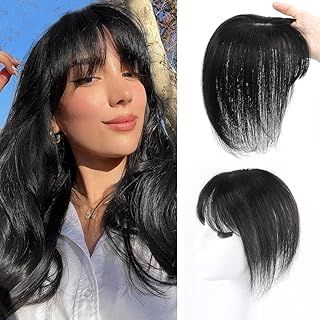 Clip in Bangs for Women Real Human Hair Natural Black 360° Cover Hairpieces Clin on Fringe Wispy Bangs Hair Toppers for Thinning