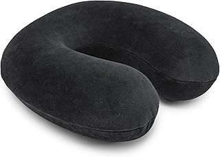 Amazon Basics Semicircular Memory Foam Travel Neck Pillow with Removable Cover and Elastic Carrying Strap, Black