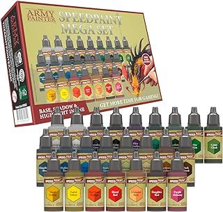 The Army Painter Speedpaint Mega Set, 24 Dropper Bottles of Non Toxic 18ml Acrylic Paints with Mixing Balls including 1 Monster Paint Brush, Speed Paint Set for Miniature Model Painting