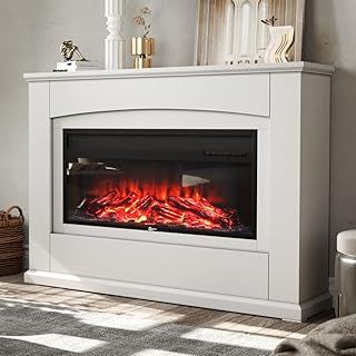 INMOZATA Electric Fire and Surround 50 inch White Electric Fireplace Freestanding Electric Fire Stove Suite Heater with Surround for TV Stand Home Decoration