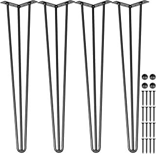 Happybuy Hairpin Table Legs 20" Black Set of 4 Desk Legs 880lbs Load Capacity (Each 220lbs) Hairpin Desk Legs 3 Rods for Bench Desk Dining End Table Chairs Carbon Steel DIY Heavy Duty Furniture Legs