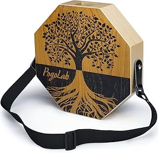 POGOLAB Cajón Drum Box with Snare and Bass Tone for Acoustic Music, Portable Travel Cajon Beatbox Drum with Adjustable Strap for Home and Outdoor Use, Acoustic Percussion Instrument (Natural Brown)