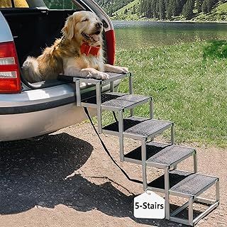 Upgraded Dog Steps for Car, 5 Steps Dog Car Stairs for Medium and Large Dogs, Portable Folding Pet Steps for Vehicles, Trucks, Non-Slip Lightweight Pet Ladder