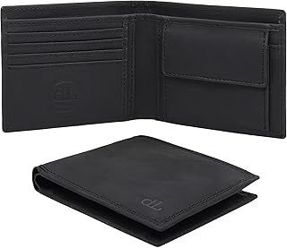 La Première | Handmade Slim Mens Wallet in Fine Leather, with RFID Blocking, Coin Pocket and 7 Credit Card Holder Slots, in Wooden Gift Box (Black)