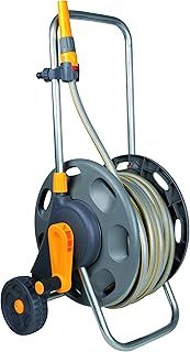 HOZELOCK - Cart Plus 50m (ø 12.5 mm) Assembled : Max Capacity 60m, 1-piece Rewind Handle, Sturdy Frame for General Use, Supplied Assembled with 50m Hose, 1 Nozzle and Fittings Included 2435R0000