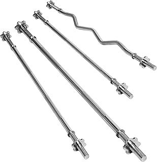 JLL® Chrome Weight Lifting Bars, 16 in, 18 in, 4 ft, 4 ft Curl, 5 ft and 6 ft with Spin-lock Collars Included, Strong Steel Material, Dumbbell and Barbell Bars