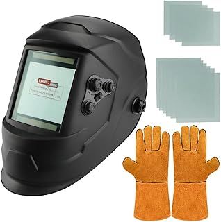 Welding Helmet Auto Darkening Solar Powered Welder Helmet with 4 Independent Shade Filter Sensor,Large Viewing Screen Anti Fog Welding Mask for Mig Tig Arc Grinding [10 x Replacement Lens]