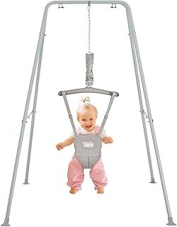 FUNLIO Baby Jumper with Stand for 6-24 Months, Infant/Outdoor Play, Toddler Jumper for Baby Girl/Boy, Adjustable Chain, Easy Assembly & Storage - Grey