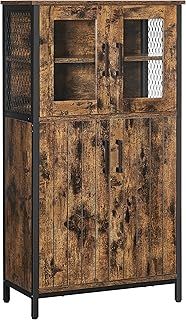 VASAGLE Storage Cabinet, Multipurpose Cupboard, Sideboard, Adjustable Shelf, Bathroom Cabinet, Steel Frame, for Living Room Kitchen, Industrial Style, Rustic Brown and Black LSC260B01