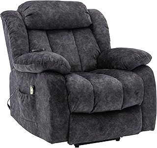 BTM Power Massage Lift Recliner Chair with Heat & Vibration for Elderly, Heavy Duty and Safety Motion Reclining Mechanism - Antiskid Fabric Sofa Contempoary Overstuffed Design (Gray)