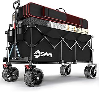 Sekey 300L Ultra-Large Folding Festival Trolley - All-Terrain Extra Wide Wheels and Brake, Heavy-Duty Cart Loadable up to 150KG, Patented Four-Directional Foldable Design, Collapsible Wagon, Black