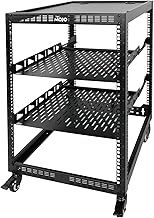 Tecmojo 16U Open Frame Network Rack for Servers and AV Gear, Mobile Server Rack 4-Post with casters, with 2pcs 1U Shelf and Mounting Hardware, AV Rack for 19" Network, Server, and Audio equipments