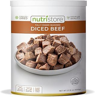 Nutristore Freeze Dried Beef Dices | Pre-Cooked Meat for Backpacking, Camping, Meal Prep | Long Term Survival Emergency Food Supply | 25 Year Shelf Life | Bulk #10 Can | Made in USA | 20 Servings