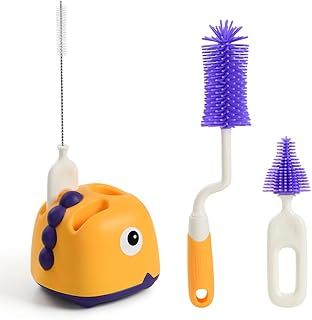 Vicloon Baby Bottle Brush, 4 in 1 Rotary Bottle and Teat Cleaning Brush, Silicone Bottle Cleaner Brush for Cleaning Water Bottles Baby Bottles Glass Cup Thermoses（Yellow）
