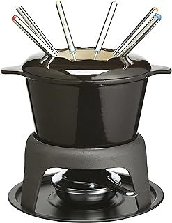 MasterClass Cast Iron Fondue Set for Chocolate, Cheese, Meat, 21 x 18 cm, Black