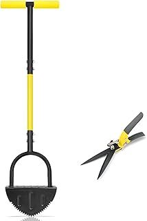 Lawn Edging Tool, Manual Lawn Edger with Saw-Tooth, Heat Treated (Hardened) Head, Half Moon Lawn Edger Easy Into the Ground without Bending