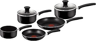 Tefal Delight 5 Piece Non Stick, Aluminium, (14 cm Milk, 16/18 cm Saucepans with Lids, 20/24 cm Frying pan), Black, All hobs Compatible excluding Induction, B470S544