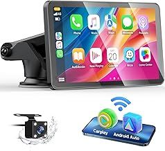 HOTPEAK Wireless Car Stereo for Apple Carplay with Rear Camera,7" Portable Touch Screen Android Auto for Cars,Car Radio Receiver with Bluetooth, FM, AUX,Voice Assistant, Map Navigation